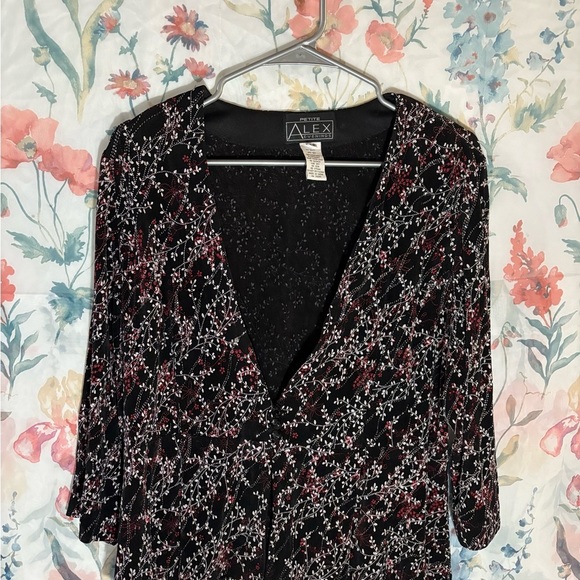 Vintage Alex Evenings Black and Red Floral Blouse - Picture 1 of 10